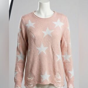 Forever 21 Distressed Star Coral Knit Sweater Women’s Small